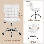 White Armless Mid-Back Office Chair with Wheels