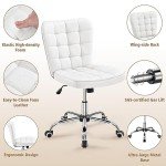White Armless Mid-Back Office Chair with Wheels