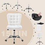 White Armless Mid-Back Office Chair with Wheels
