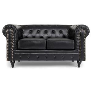 Bravich Black Leather Chesterfield 2-Seater Sofa