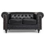 Bravich Black Leather Chesterfield 2-Seater Sofa