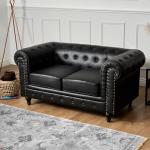 Bravich Black Leather Chesterfield 2-Seater Sofa