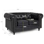 Bravich Black Leather Chesterfield 2-Seater Sofa