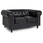 Bravich Black Leather Chesterfield 2-Seater Sofa
