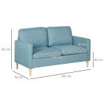 Modern Blue 2-Seater Sofa with Pockets