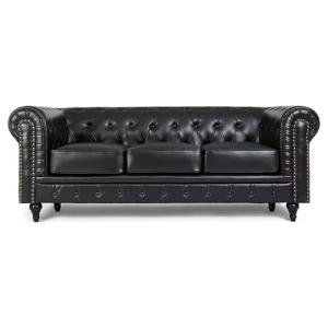 Bravich Black Leather Chesterfield 3-Seater Sofa