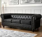 Bravich Black Leather Chesterfield 3-Seater Sofa