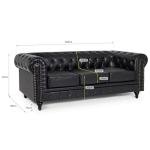 Bravich Black Leather Chesterfield 3-Seater Sofa