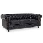 Bravich Black Leather Chesterfield 3-Seater Sofa