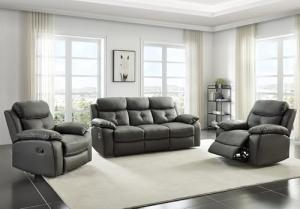 Dark Grey Leather Reclining 3-Seater Sofa Set