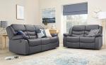 Roma Leather Recliner Sofa with Cupholders - Grey