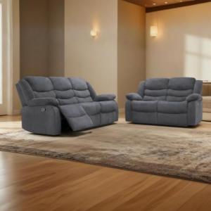 Madrid Grey Fabric Recliner Sofa with Cupholders