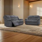 Madrid Grey Fabric Recliner Sofa with Cupholders