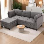 Stylish Grey 3-Seater Corner Sofa Bed with Footstool
