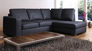 Large Black PU Leather Right-Hand Corner Sofa