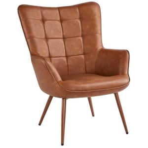 Yaheetech Modern Faux Leather Accent Chair, Brown