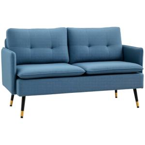 Modern Button Tufted Two-Seater Sofa in Dark Blue