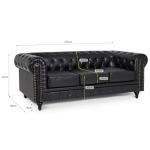 Bravich Black Leather Chesterfield 3-Seater Sofa
