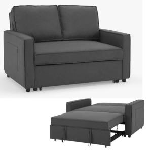 Faux Leather Pull-Out Sofa Bed - Two Seater