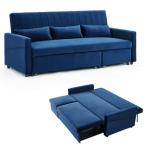 3-Seater Sofa Bed with Chaise in Blue Velvet
