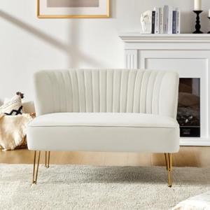 Velvet 2-Seater Loveseat Sofa with Gold Legs