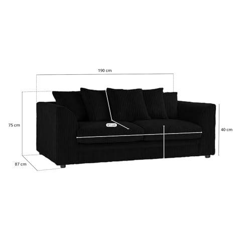 Dylan Jumbo Cord 3-Seater Sofa in Black
