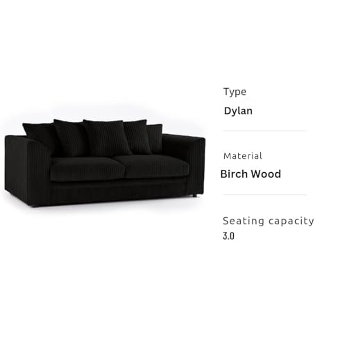 Dylan Jumbo Cord 3-Seater Sofa in Black
