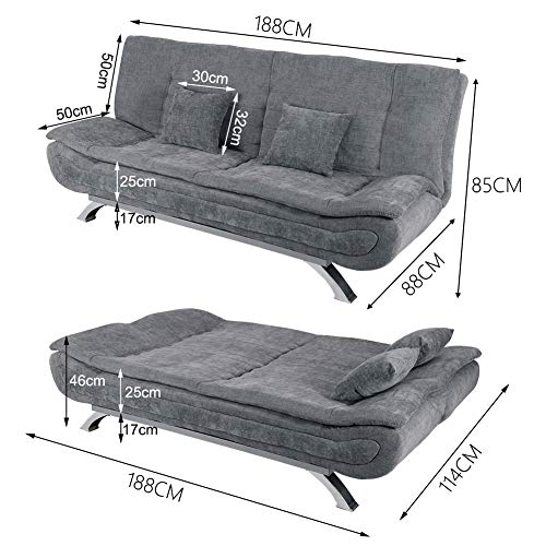 Grey Linen 3-Seater Recliner Sofa Bed