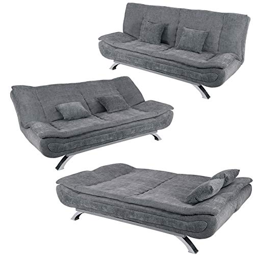 Grey Linen 3-Seater Recliner Sofa Bed