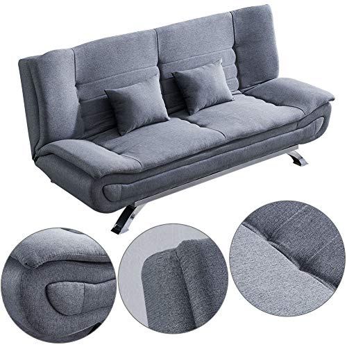 Grey Linen 3-Seater Recliner Sofa Bed