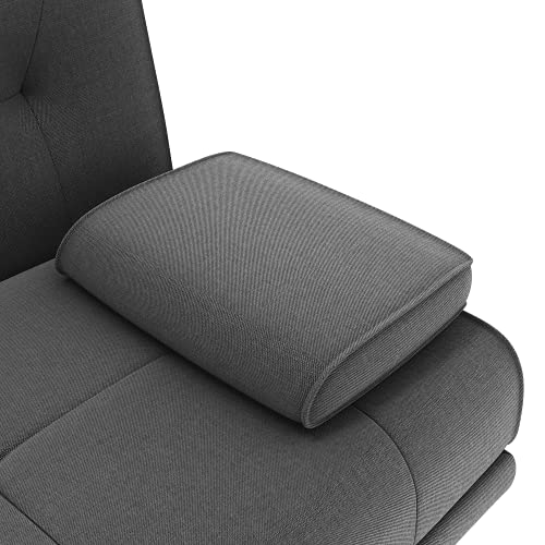 Elegant Dark Gray Fabric Sofa Bed with Cup Holders