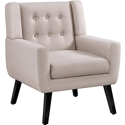 Beige Tufted Armchair - Modern Linen Sofa Chair