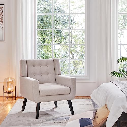 Beige Tufted Armchair - Modern Linen Sofa Chair