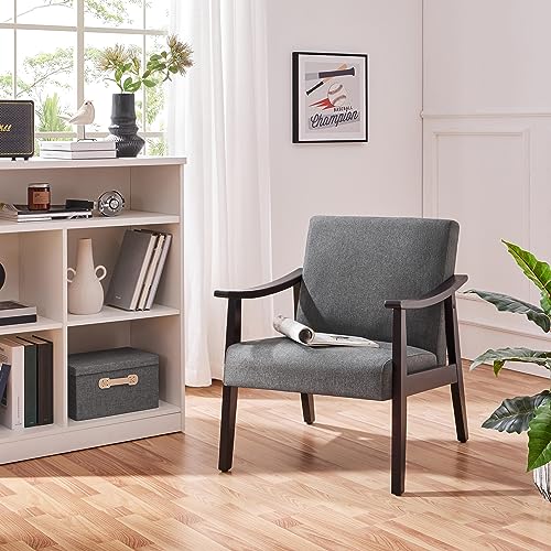 Dark Grey Retro Linen Accent Armchair Sofa