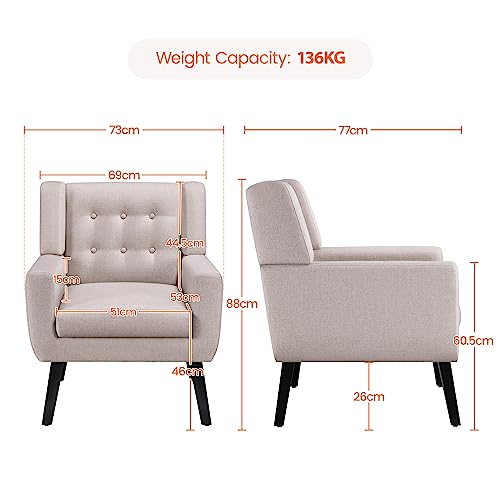 Beige Tufted Armchair - Modern Linen Sofa Chair