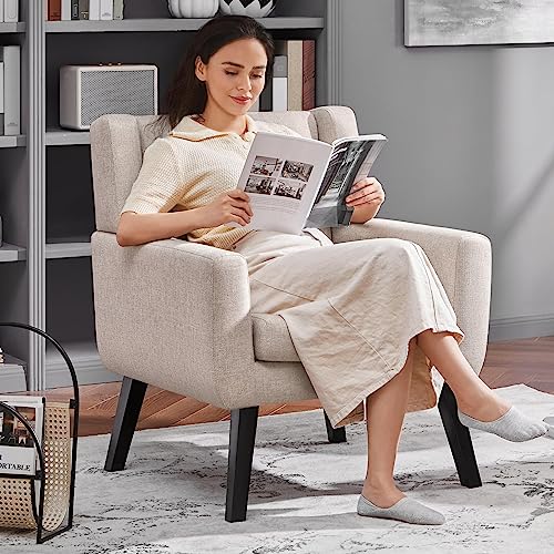 Beige Tufted Armchair - Modern Linen Sofa Chair