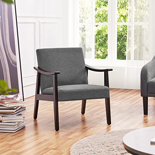 Dark Grey Retro Linen Accent Armchair Sofa