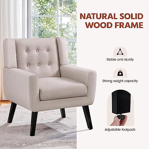 Beige Tufted Armchair - Modern Linen Sofa Chair