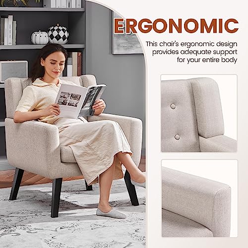 Beige Tufted Armchair - Modern Linen Sofa Chair