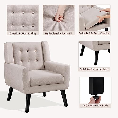 Beige Tufted Armchair - Modern Linen Sofa Chair