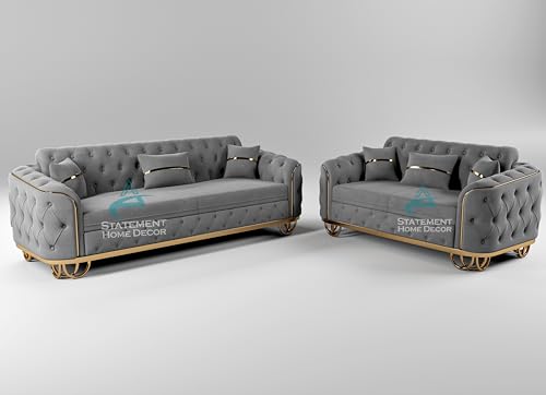 Dark Grey Plush Velvet 5-Seater Sofa Set