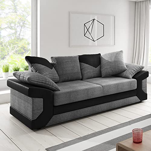 Black and Grey Dino Fabric Leather Sofa Suite