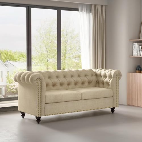 Large Chesterfield Style 2-Seater Sofa - Victoria Beige