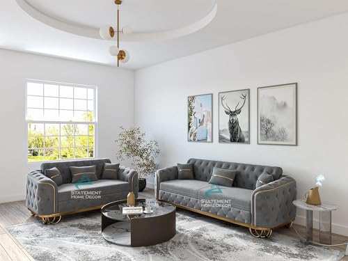 Dark Grey Plush Velvet 5-Seater Sofa Set