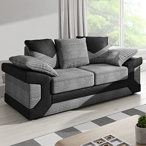 Black and Grey Dino Fabric Leather Sofa Suite
