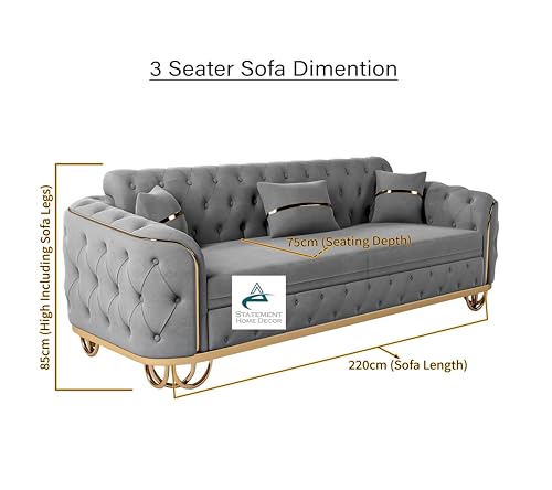 Dark Grey Plush Velvet 5-Seater Sofa Set