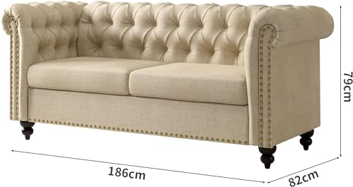 Large Chesterfield Style 2-Seater Sofa - Victoria Beige