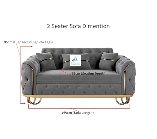 Dark Grey Plush Velvet 5-Seater Sofa Set