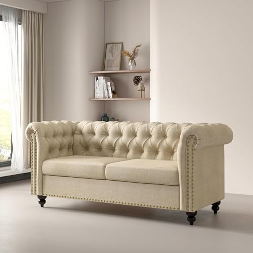 Large Chesterfield Style 2-Seater Sofa - Victoria Beige