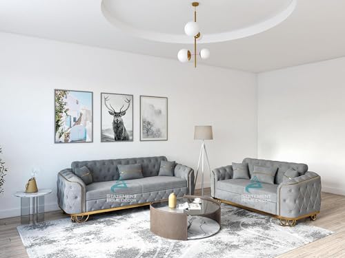 Dark Grey Plush Velvet 5-Seater Sofa Set